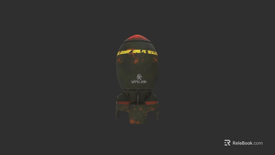 Military Bomb Weapon With Green Red Yellow Markings Weathered Texture Base Stand Virtual 3d model 