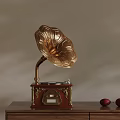 Vintage Phonograph With Golden Horn And Decorative Wooden Base Design