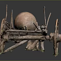 Traditional Wooden Cart with Clay Jar and Spoked Wheels in Rustic Design