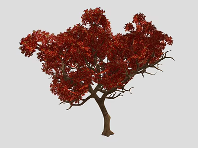 Vibrant Red Leaf Tree With Brown Trunk Against Gray Background 3d model