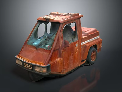 Rusty Red Small Truck Model With Vintage Metal Surface And Unique Design 3d model