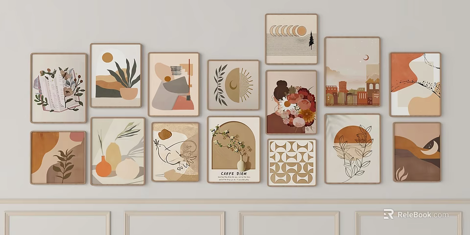 Modern Wall Art Decorations With Abstract Nature Geometric And Portrait Elements 3d model