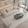 Modern Beige Sofa Coffee Table Set With Accent Chair Ottoman And Light Area Rug