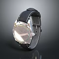 Stylish Modern Watch With Black Leather Strap Silver Dial And Transparent Glass