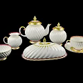 Elegant White Porcelain Tea Set With Teapot Sugar Bowl Creamer And Gold Trim