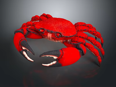 Vibrant Red Crab Featuring Large Claws And Long Legs On Gray Background 3d model