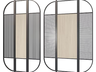 Modern Decorative Room Partition With Metal Frame Wooden Panel And Vertical Slats 3d model
