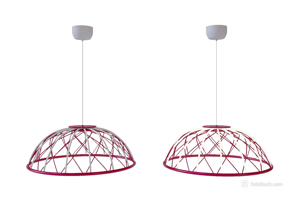 Modern Pendant Lights With Red Geometric Grid Dome Design And White Canopy 3d model