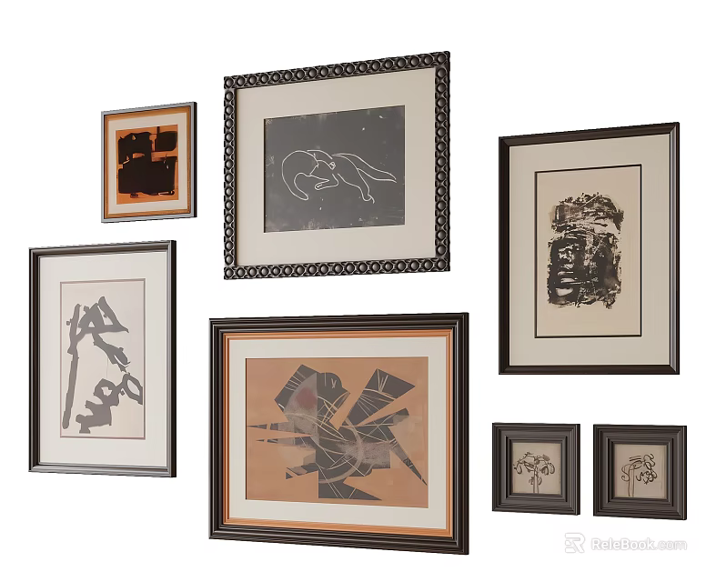 Multiple Abstract Paintings With Various Frames And Diverse Abstract Patterns 3d model