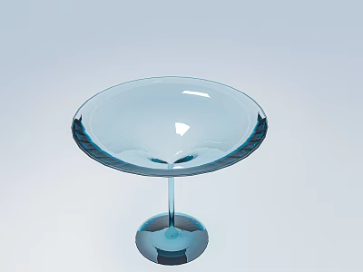 Elegant Transparent Stemmed Wine Glass With Blue Rim And Round Base On Light Blue Background 3d model