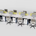 Modern Office Desks Setup With Computer Monitors Office Chairs And Drawer Cabinets 3d model