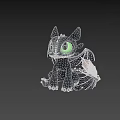 Cute Black Dragon Character With Big Green Eyes Wings Claws And Red Tail Decoration 3d model
