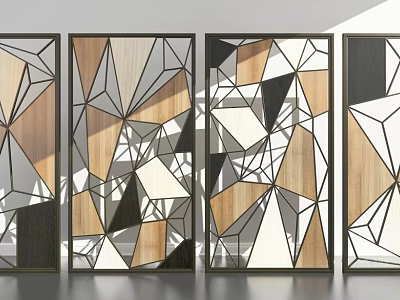 Modern Geometric Room Divider With Wooden Panels And Metal Frame Design 3d model