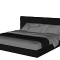 Modern Black Double Bed With Tufted Headboard White Sheets And Gray Blanket 3d model