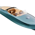 Elegant Blue Yacht with Open Cockpit Beige Seats and Streamlined Design