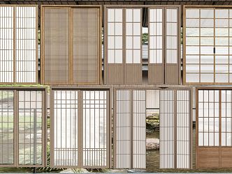 Japanese style sliding door double door sliding door dining solid wood hollow screen partition 3d model