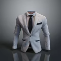 Elegant White Suit Outfit With Black Tie And Pocket Square Detail
