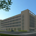 Modern White Multi Storey Office Building With Large Windows Lawn And Trees 3d model