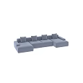 Comfortable Light Blue Corduroy Sectional Sofa With Multiple Soft Cushions 3d model