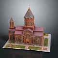 Historic Church Building With Red Roof Brick Walls And Tower Structure