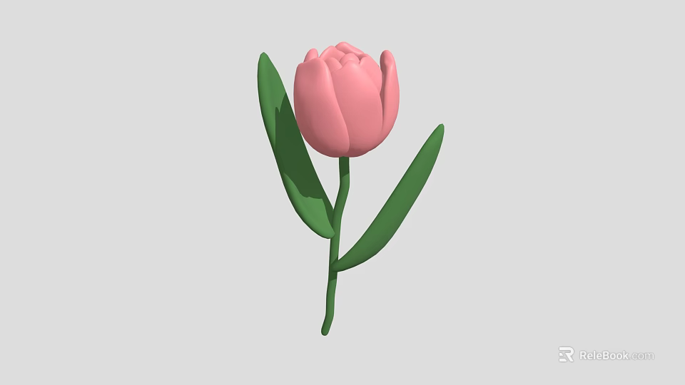 Beautiful Pink Tulip Plant with Fresh Green Leaves and Long Green Stem 3d model 