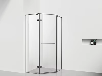 Modern Shower Head In Hexagonal Transparent Glass Shower Enclosure With Black Frame And Wall Niche 3d model