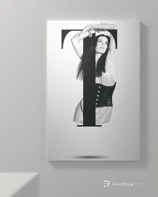 Portrait Painting of Woman With Long Hair and Black Corset in Artistic Style 3d model 