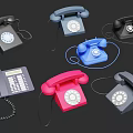 Collection of Vintage Landline Telephones in Various Colors and Classic Dial Designs