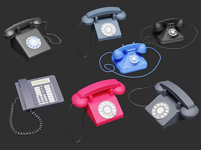Collection of Vintage Landline Telephones in Various Colors and Classic Dial Designs 3d model