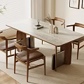 Modern Dining Table Set With Marble Top And Wooden Chairs In Bright Interior