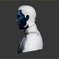 Blue Skinned White Haired Red Eyed Game Character In White Uniform With Golden Epaulettes