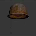 Vintage Rusted Steel Helmet With Yellow Star Against Gray Background