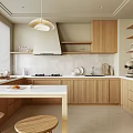 Modern Kitchen Interior Design With Wooden Cabinets White Countertop Island Counter Pendant Lights And Appliances