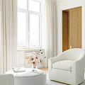 Stylish Light Colored Single Sofa With Soft Cushion Console Table And Table Lamp