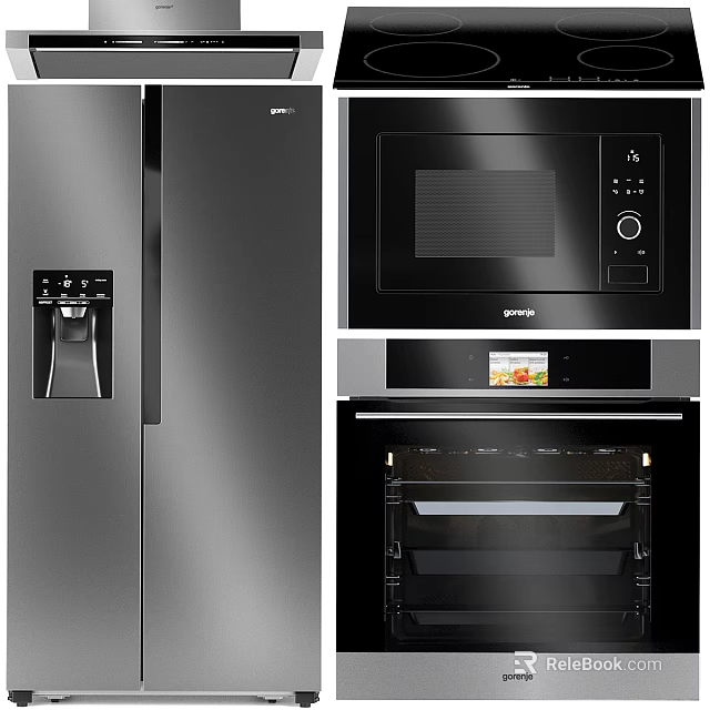 Sleek Modern Kitchen Appliances Set With Refrigerator Microwave And Oven 3d model 
