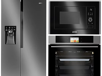 Sleek Modern Kitchen Appliances Set With Refrigerator Microwave And Oven 3d model