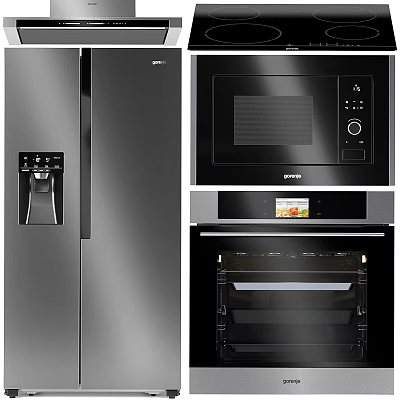 Sleek Modern Kitchen Appliances Set With Refrigerator Microwave And Oven 3d model