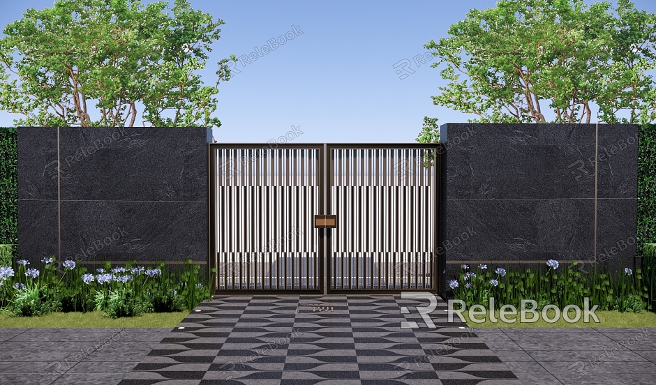 Courtyard Entrance Door Villa Enclosed Wall Green Wall Courtyard Iron Door Courtyard Door model