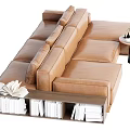 Brown Leather Large Sectional Sofa With Built In Bookshelf And Side Table 3d model