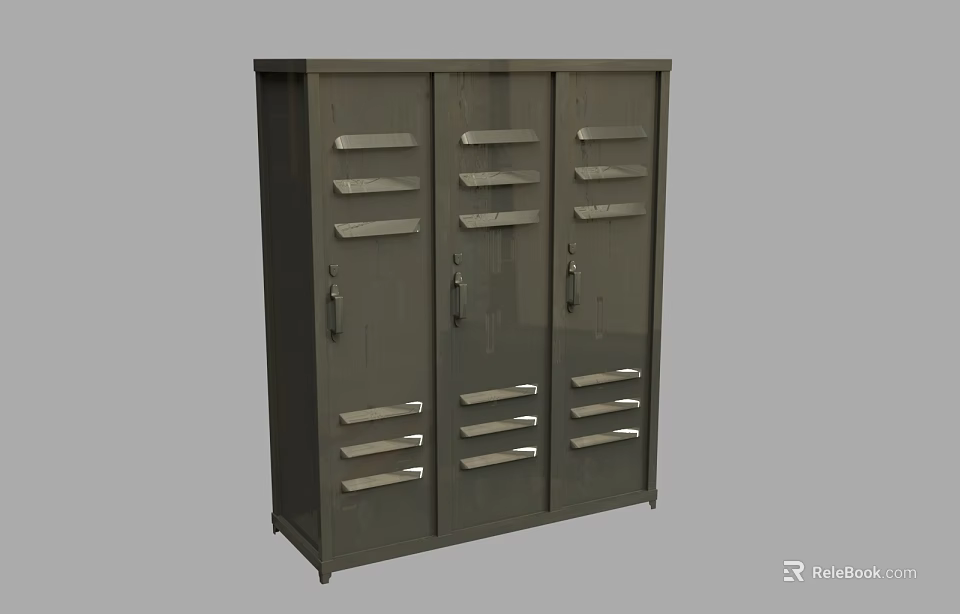 Dark Gray Metal Storage Cabinet with Multiple Drawers and Solid Doors 3d model 
