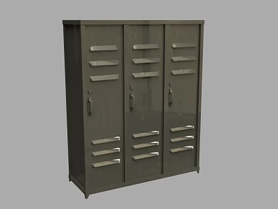 Dark Gray Metal Storage Cabinet with Multiple Drawers and Solid Doors 3d model