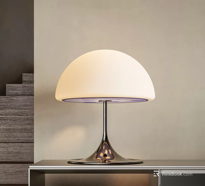 Modern White Dome Shaped Table Lamp With Metal Base For Home Interior 3d model