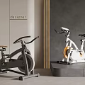 Modern Stationary Bikes As Sports Equipment With Gray White Frames Yellow Flywheel