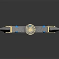 Sculpted Axe Carving With Metal Head Blue Gemstones And Golden Decorations On Handle
