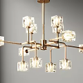 Elegant Modern Cube Crystal Chandelier With Brass Arms And Clear Glass Shades