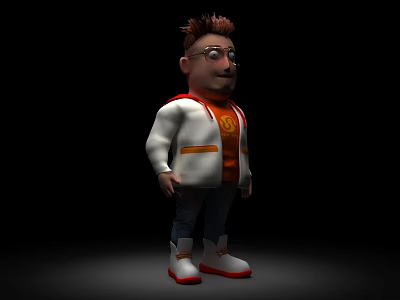 Spiky Haired Glasses Game Movie Character In White Hoodie Orange T-shirt Blue Jeans White Boots 3d model