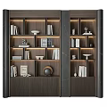 Modern Elegant Wooden Shelving Unit With Layered Shelves Books And Decorative Ornaments