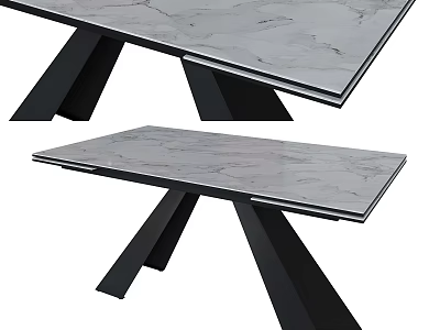 Modern Rectangular Light Grey Marble Top Dining Table With Sturdy Black Metal Legs 3d model