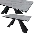 Modern Rectangular Light Grey Marble Top Dining Table With Sturdy Black Metal Legs