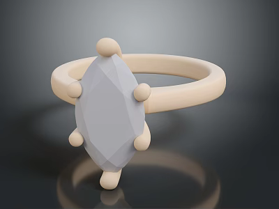 Minimalist Modern Beige Band Ring With Light Gray Faceted Gemstone And Beige Dots Fashion Accessory 3d model
